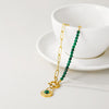 Green Stone Beads Stainless Steel Necklace with Round Shape Chain