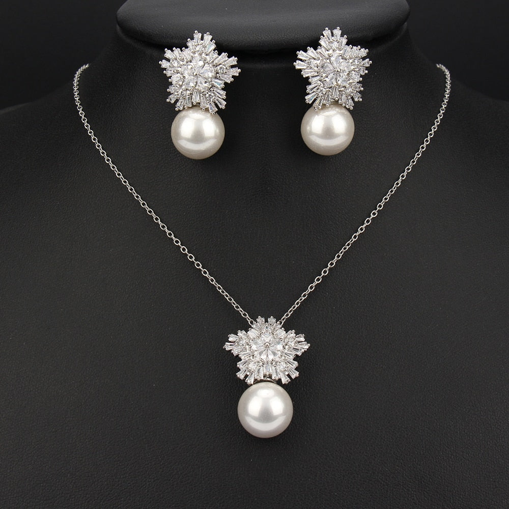 cubic zirconia jewelry set luxury pearl