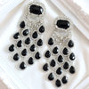 Load image into Gallery viewer, Chunky Black Crystal Tassel Earrings with Rhinestone and Copper