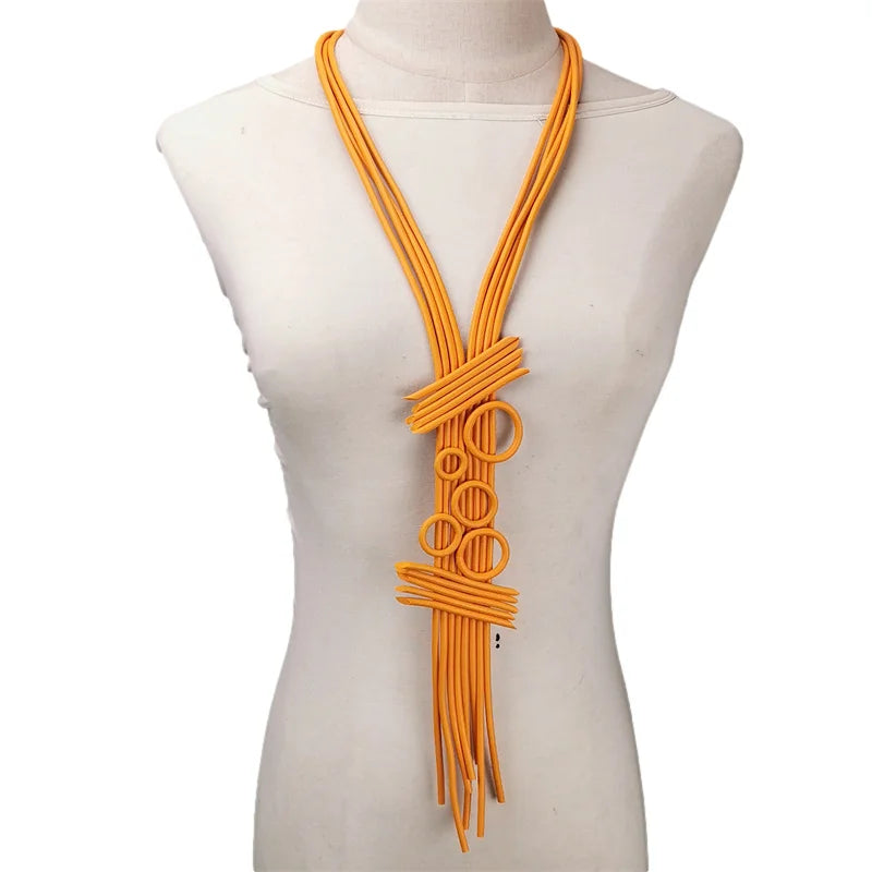 Bohemian Ethnic Women Rubber Long Tassel Necklace