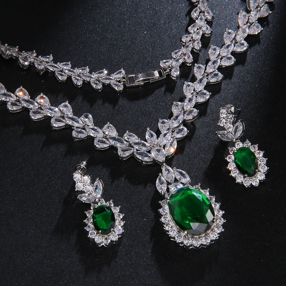 Exquisite Green Emerald Cubic Zirconia Jewelry Set