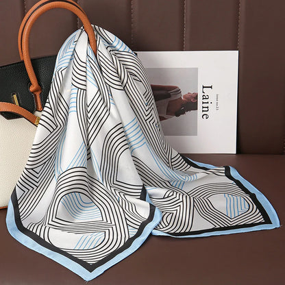 Luxury Satin Silk Square Scarf for Women, Printed Fashion Wrap, Shawl, Neckerchief