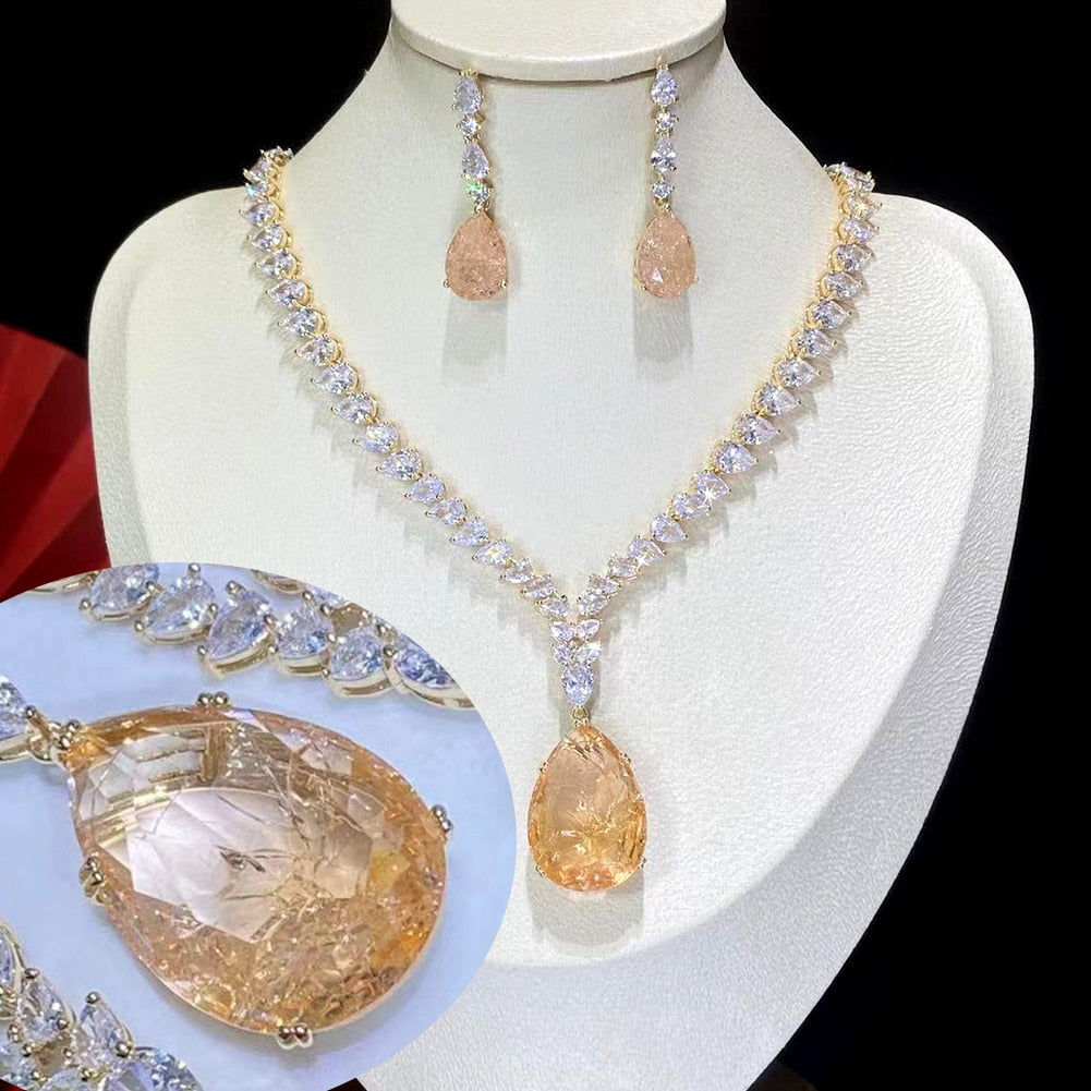 Exquisite Cubic Zirconia Bridal Jewelry Set with Water Drop Pattern