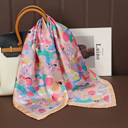 Luxury Satin Silk Square Scarf for Women, Printed Fashion Wrap, Shawl, Neckerchief