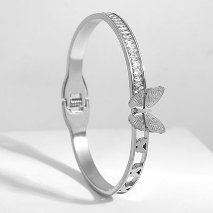 Butterfly Charm Stainless Steel Bangle Bracelets with Vintage Elegance