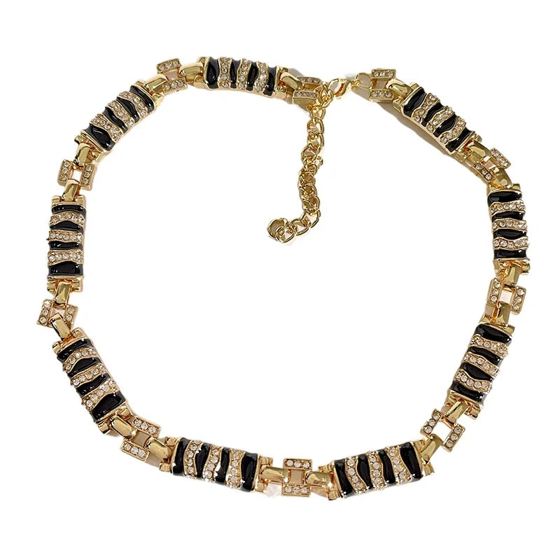 Modern Luxury Gold Black Necklace Earrings Bracelet Set