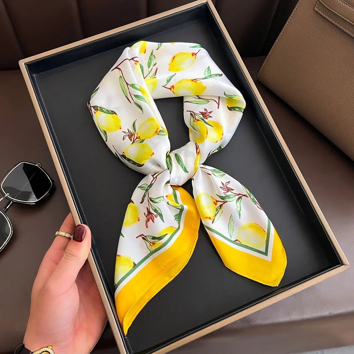 Luxury Satin Silk Square Scarf for Women, Printed Fashion Wrap, Shawl, Neckerchief