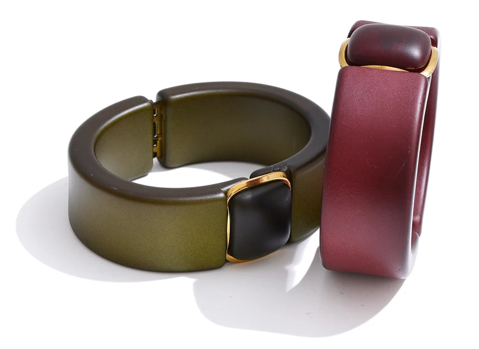 Acrylic Resin Bracelet - Wide Colorful Resin Bangle, Waterproof Retro Statement Jewelry