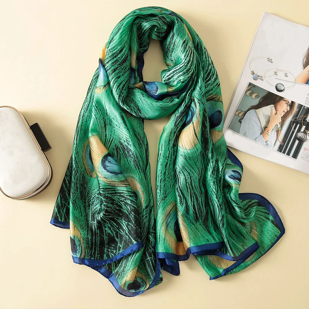 Elegant Floral Print Lightweight Satin Scarf Shawl 180*85cm