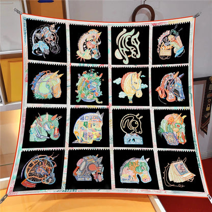 The Four Seasons Jungle Zebra Twill Silk Scarf – Luxury Square Wrap for Women, Hijab, Foulard, Beach & Sunscreen Bandana