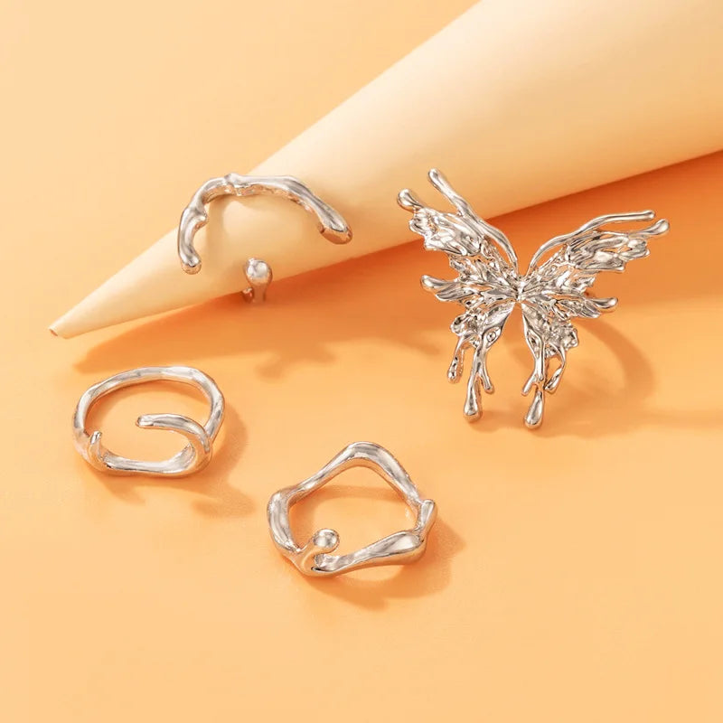 Butterfly Irregular Wave Knuckle Rings Set