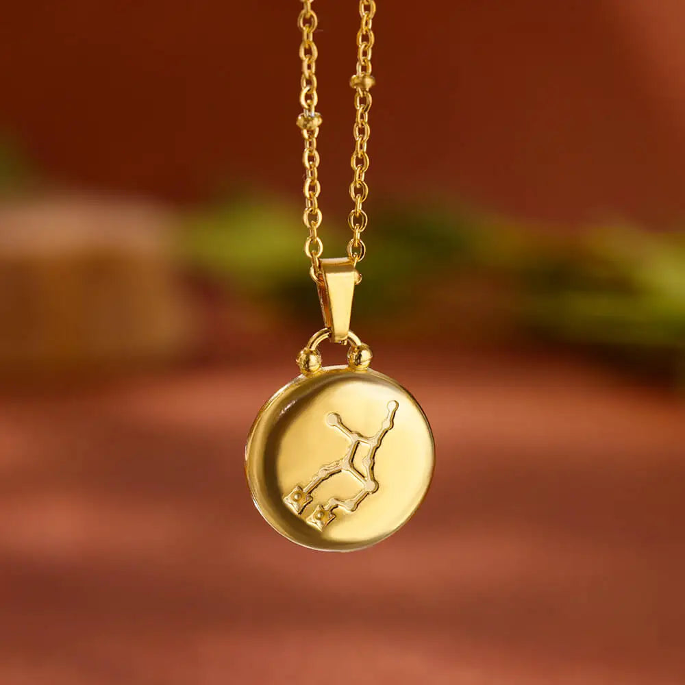 Double Sided Zodiac Sign Astrology Stainless Steel 12 Constellation Pendant Necklace