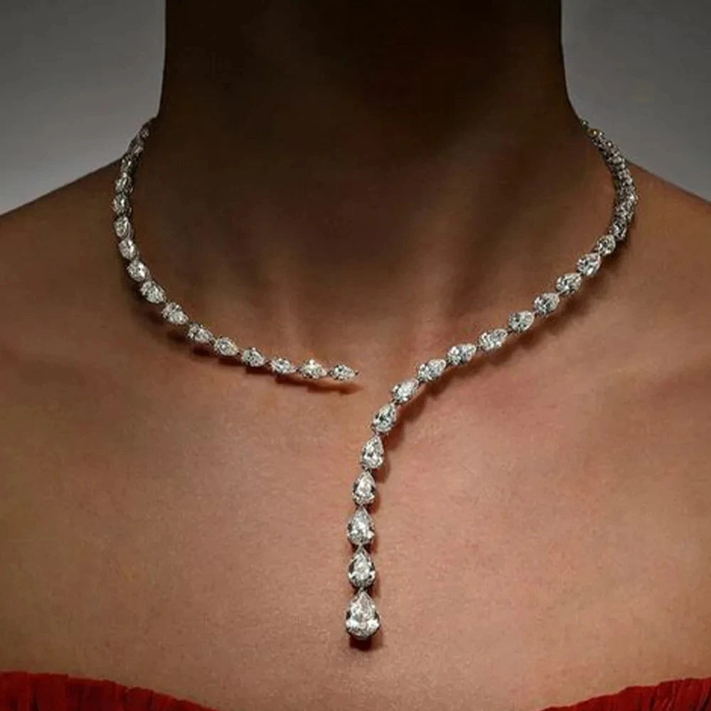 Zircon Water Drop Choker Necklace with Pendant
