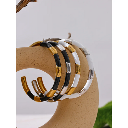 Enamel Metal Stainless Steel Cuff Open Hand Bangles Bracelet