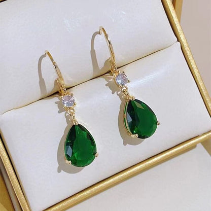 Emerald Geometric Zircon Drop Earrings