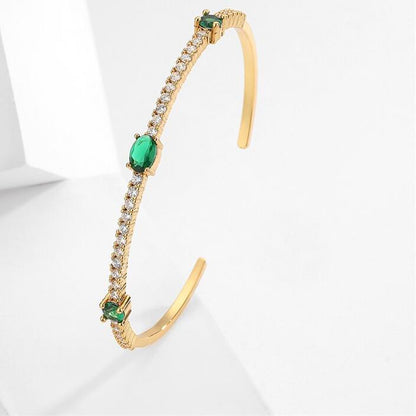 Green Pink Zircon Geometric Cuff Bracelet