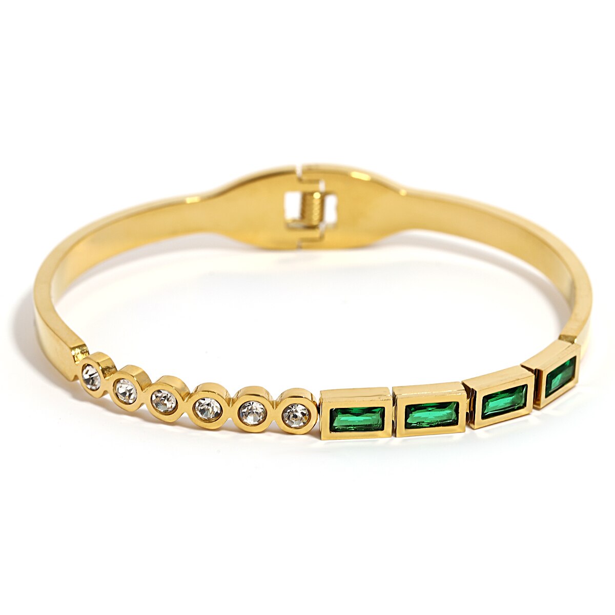 Green Crystal Zircon Stainless Steel Bracelet Bangle