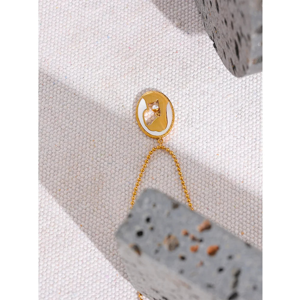 Gold Plated Stainless steel Natural Shell Zircon Portrait Pendant Chain Necklace