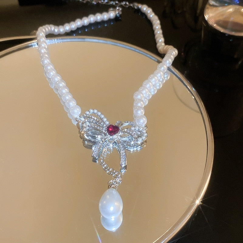 Pearl Crystal Bowknot Jewelry Set