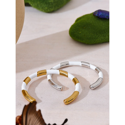 Enamel Metal Stainless Steel Cuff Open Hand Bangles Bracelet