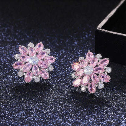 Floral Geometric Cubic Zirconia Stud Earrings