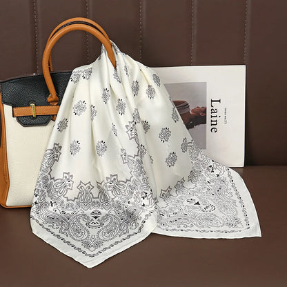 Luxury Satin Silk Square Scarf for Women, Printed Fashion Wrap, Shawl, Neckerchief