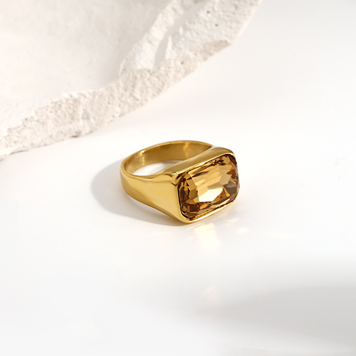 Elegant 18K Gold Plated CZ Stainless Steel Rings