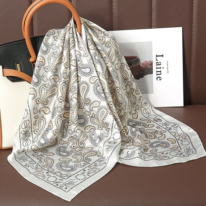 Luxury Satin Silk Square Scarf for Women, Printed Fashion Wrap, Shawl, Neckerchief