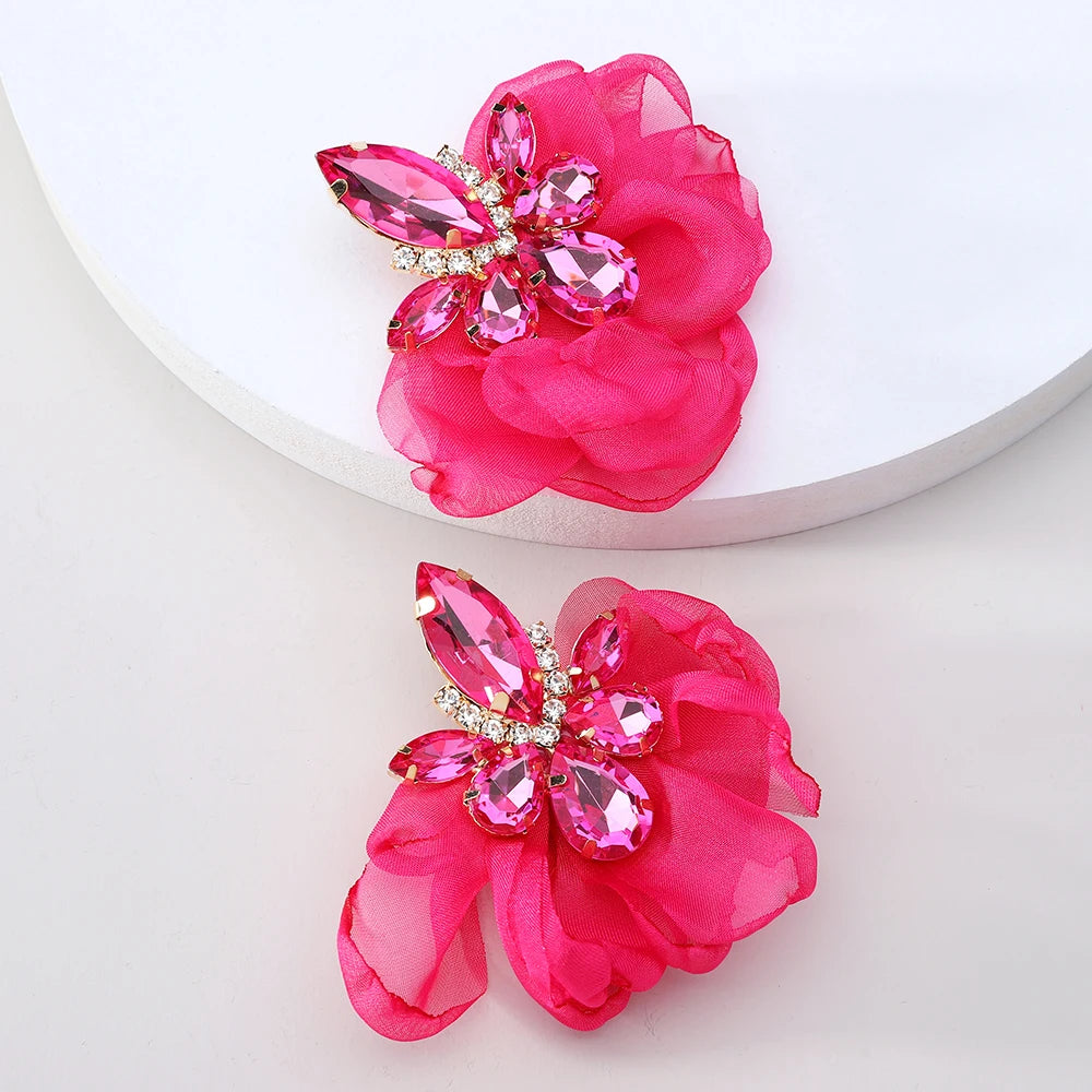 Exquisite Bohemian Lace Crystal Flower Earrings