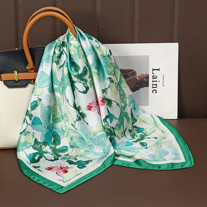 Luxury Satin Silk Square Scarf for Women, Printed Fashion Wrap, Shawl, Neckerchief