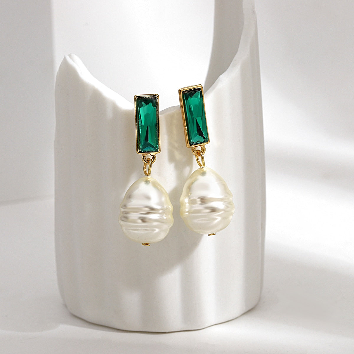 Elegant Geometric Rhinestone and Pearl Drop Earrings