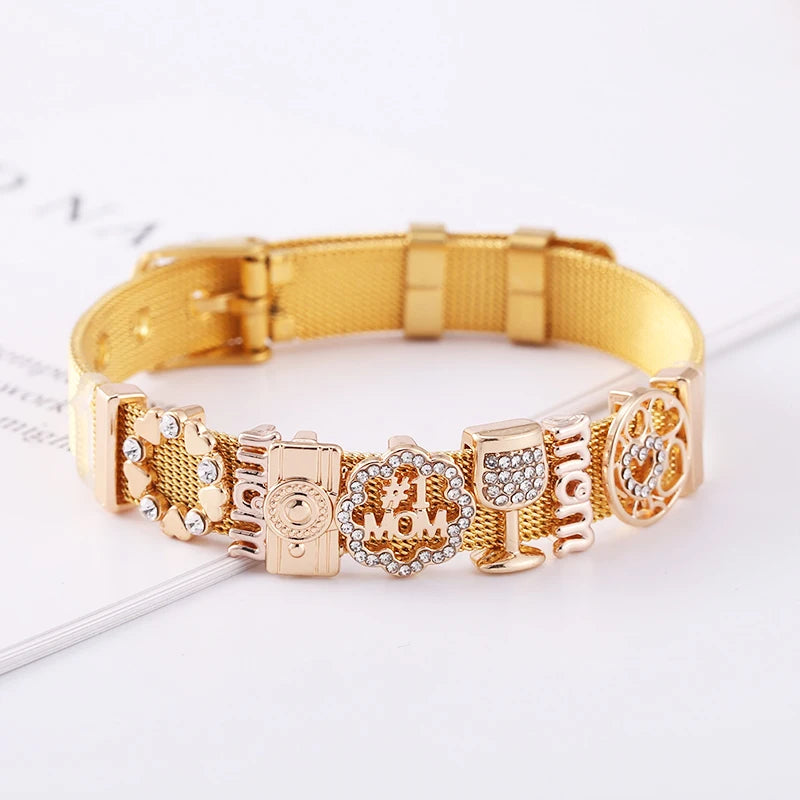 Crystal mom Camera Hollow Love Beads Charm Bracelets Bangle