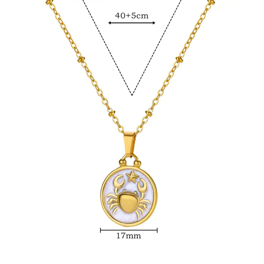 Double Sided Zodiac Sign Astrology Stainless Steel 12 Constellation Pendant Necklace