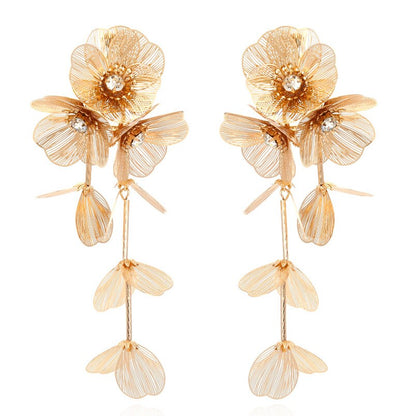 Tassel Earrings with Golden Metal Flower Embellishments