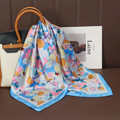 Luxury Satin Silk Square Scarf for Women, Printed Fashion Wrap, Shawl, Neckerchief