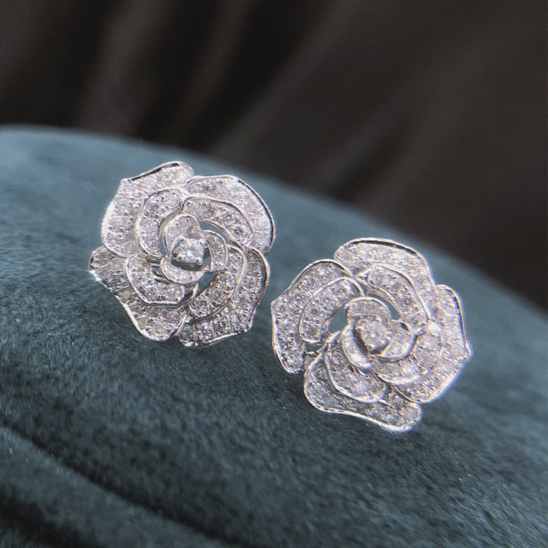 Floral Geometric Cubic Zirconia Stud Earrings