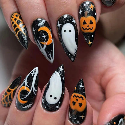 24pcs Halloween Patch Artificial Nails