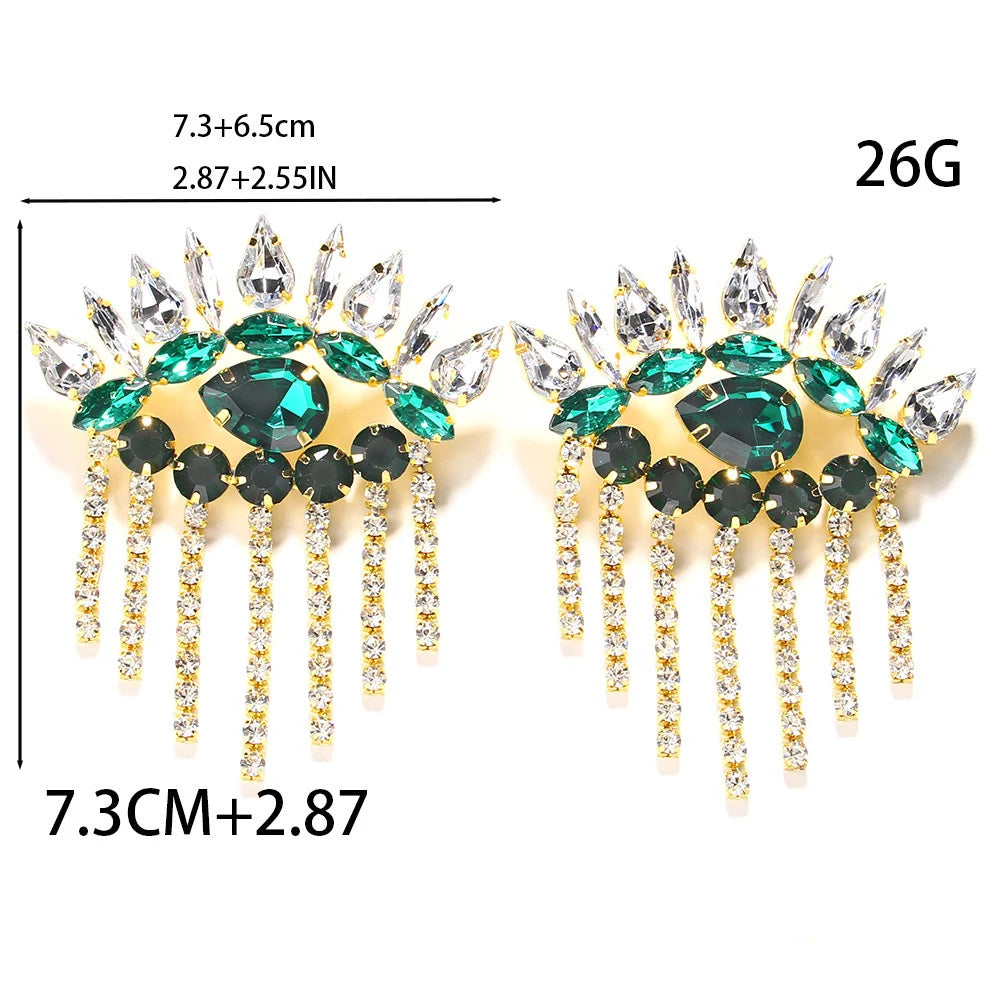 Exaggerated Evil Eye Tassel Earrings - Vintage Rhinestone Studs