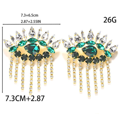 Exaggerated Evil Eye Tassel Earrings - Vintage Rhinestone Studs