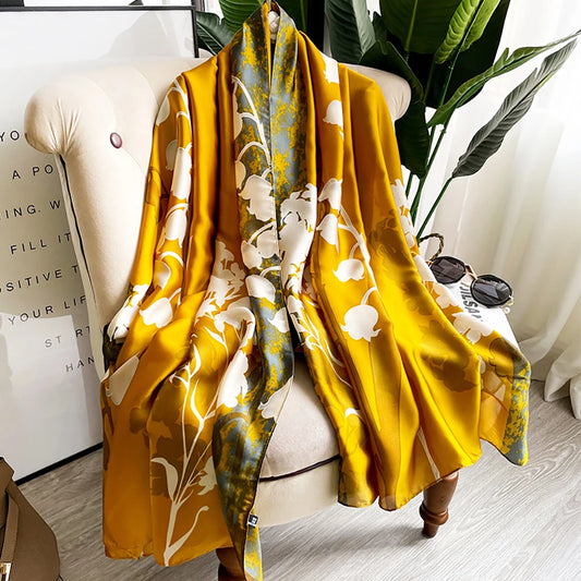 Elegant Floral Print Lightweight Satin Scarf Shawl 180*85cm