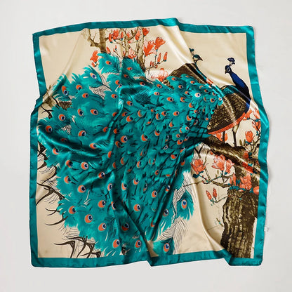 Handkerchiefs Hair Silk Scarf 90*90cm Print Satin Big Square Silk Scarves Shawls for Women Luxury Brand Designer Hijab Headband - Glam Duchess