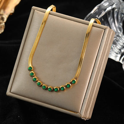 Green Zirconia Stainless Steel Geometric Chain Choker Necklace