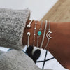 Gold Leaves Heart Pendant Open Cuff Bangle Bracelet Set