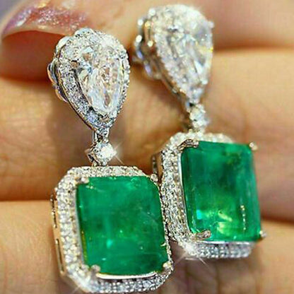 Exquisite Vintage Green Square Cubic Zirconia Earrings