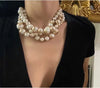 Vintage Glass Pearl Multilayer Short Necklace for Women - Elegant Choker Style
