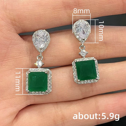 Exquisite Vintage Green Square Cubic Zirconia Earrings