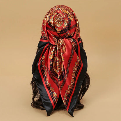 Handkerchiefs Hair Silk Scarf 90*90cm Print Satin Big Square Silk Scarves Shawls for Women Luxury Brand Designer Hijab Headband - Glam Duchess