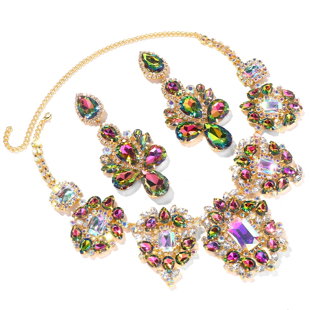 Stonefans Drop Rhinestone Necklace Earrings Set for Women 2023 Wedding Party Accessories Drag Queen Exaggerated Jewelry Set Gift - from Glam Duchess