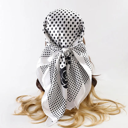 Handkerchiefs Hair Silk Scarf 90*90cm Print Satin Big Square Silk Scarves Shawls for Women Luxury Brand Designer Hijab Headband - Glam Duchess