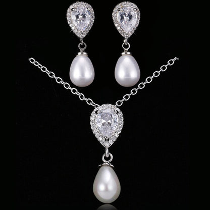 cubic zirconia jewelry set luxury pearl